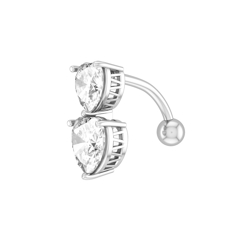Popular Medical-grade Stainless Steel Zircon Double Ring, Jewelry, Heart-shaped Navel Piercing_voghion.com