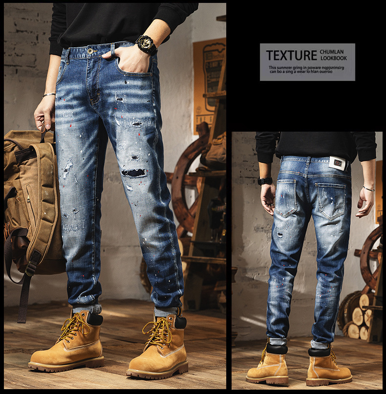 Men's Clothing Retro Light-colored Jeans For Men In Spring Trendy Brand Ripped Trousers Slim Fit Small Feet Washed Men's Trousers Spring And Summer_voghion.com