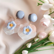 可爱森系度甜美清新蓝色花朵耳环假风拍照耳饰夏季超仙多巴胺耳钉