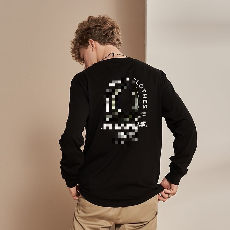 American retro casual solid-color versatile printed couple's trendy sweatshirt long-sleeve T-shirt DK009571 black wholesale