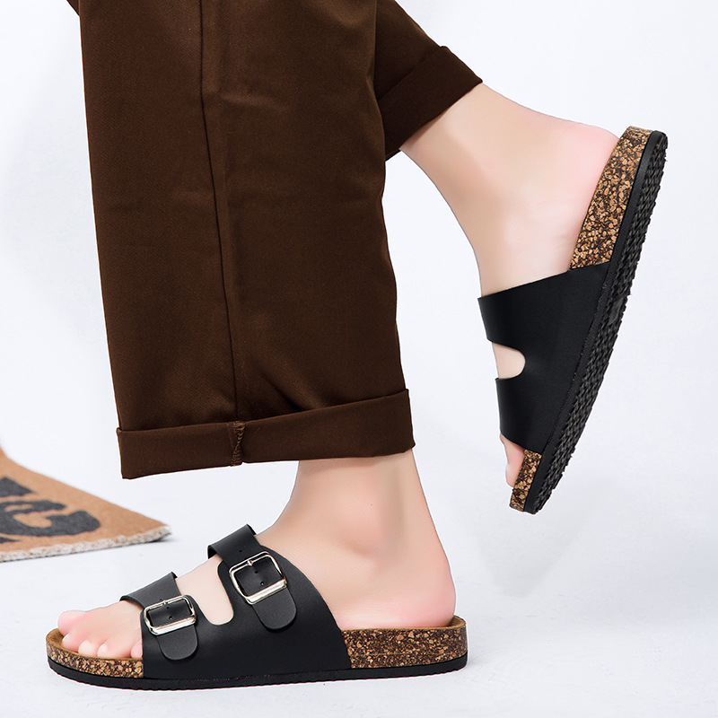 Zapatillas Birkenstock de verano, uso casual, sandalias y zapatillas de pareja con punta abierta de doble hebilla, estilo explosivo transfronterizo, chanclas retro para hombres
