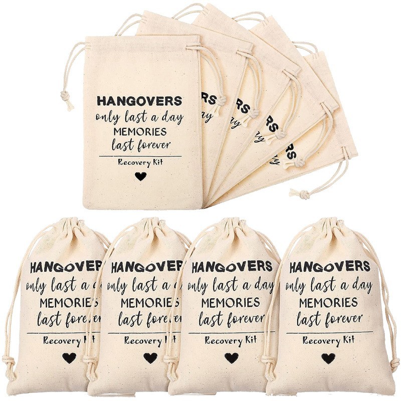 棉麻布袋爱心袋派对醒酒袋红色爱心宿醉工具包Hangover Kit Bags