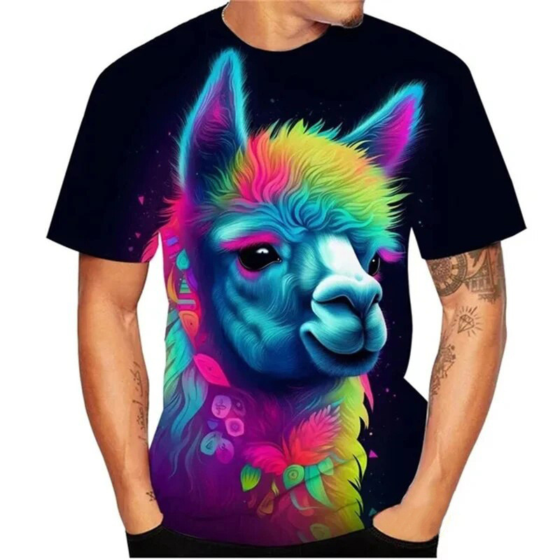 Funny Alpaca Adult Children's T-Shirt Funny Animal Graphic T-Shirt Casual Loose Personality Round Neck Short Sleeve