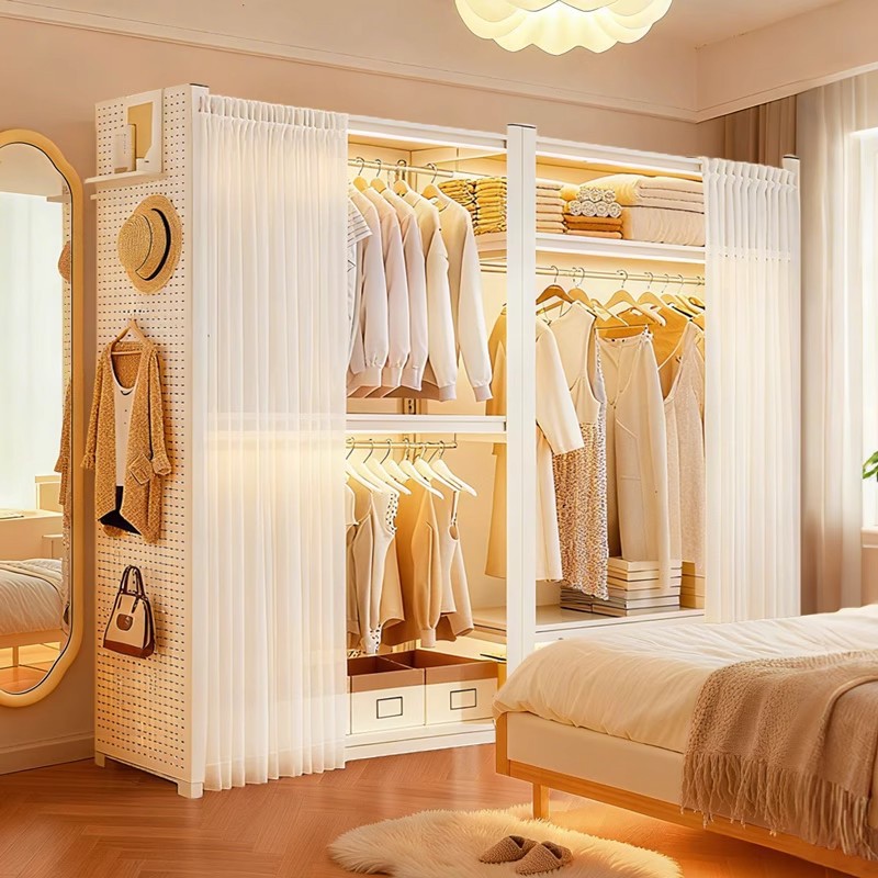 Shelf Wardrobe for Home Bedroom, Steel Dust-Proof Clothes Rack, Easy Assembly Pegboard Coat Rack, Clothing Storage Shelf