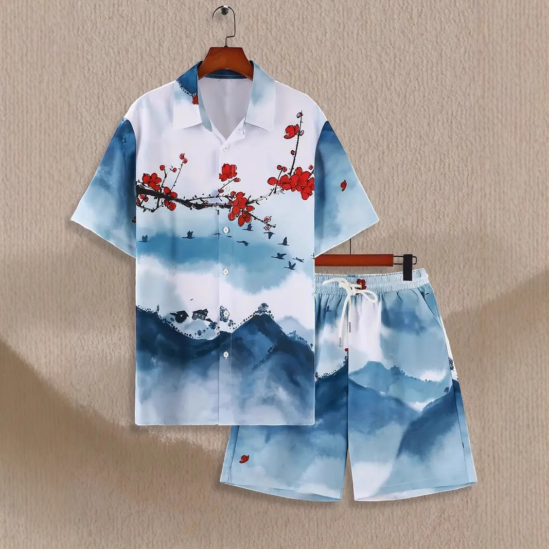 Comercio exterior europeo y americano nuevo estilo 2024 nueva tendencia de la moda tridimensional camisa de manga corta pantalones cortos traje MB1 MA1