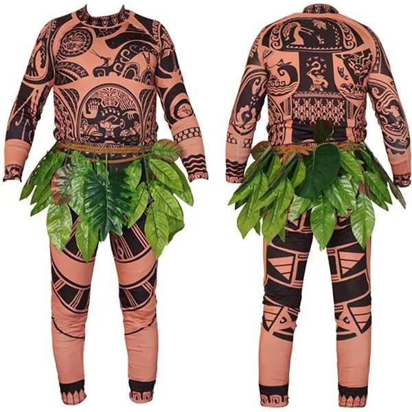 Maui Tattoo T-Shirt Pants Halloween Adult Men Women Cosplay Costume Wig Suit