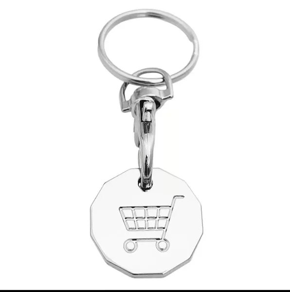 Europe and the United States cross-border foreign trade 12-sided stainless steel key chain supermarket push shopping cart logo coin metal accessories