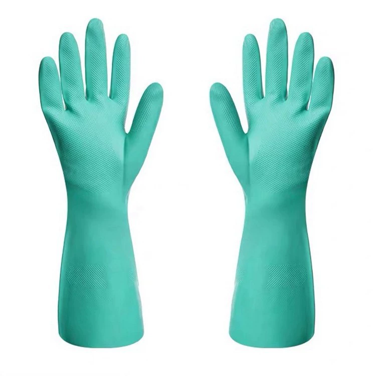 Зеленые нитриловые резиновые флисовые антихимические перчатки Охрана труда в промышленности Противоскользящие нитриловые перчатки, устойчивые к маслам и кислотам и щелочам