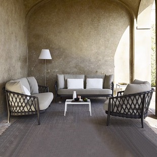 Simple Casual Sofa Outdoor Balcony Sofa Coffee Table Combination Rattan Sofa Courtyard Lazy Nordic Garden Furniture