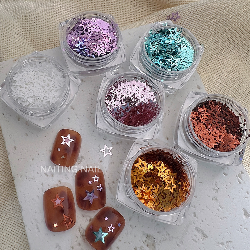 Korean Style Autumn and Winter High-Gloss Cut Out Star Size Mixed Elements Five-Pointed Star Nail Glitter Nail Decoration Patch