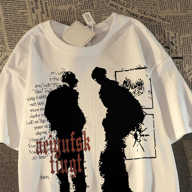 High Street Stylish Silhouette Print Pure Cotton Short-Sleeve Unisex Summer T-Shirt Trendy Top for Men and Women High Street Stylish Silhouette Print Pure Cotton Short-Sleeve Unisex Summer T-Shirt Trendy Top for Men and Women