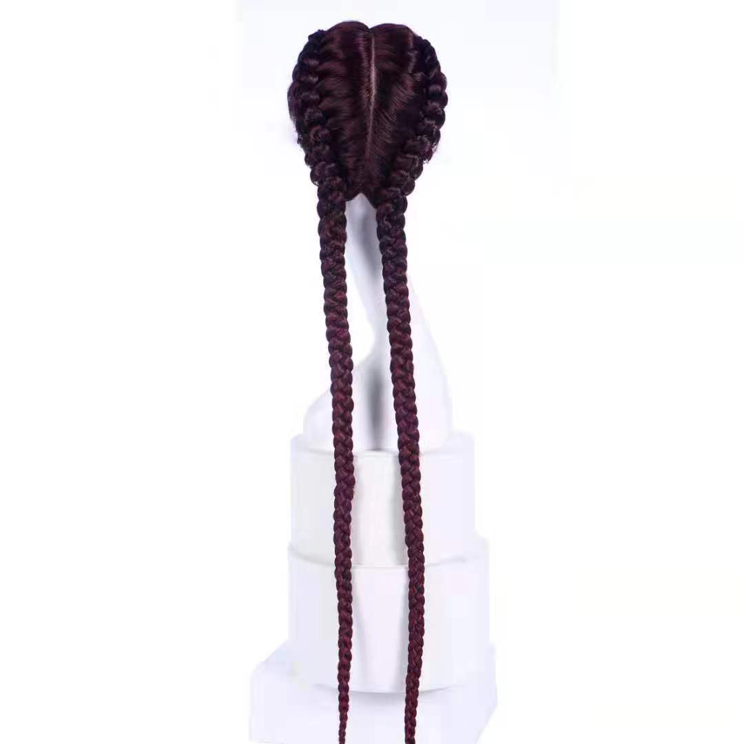 Trenzas, pelucas, cabello largo femenino, cáñamo doble natural, tendencia linda, trenza larga de hip-hop, trenza falsa, cola de caballo de red, cubierta completa
