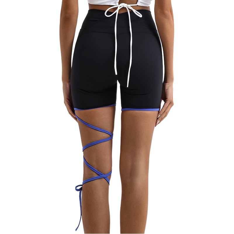 Comercio exterior transfronteriza yoga deportes pantalones cortos de fitness de color a juego con cordones desnudos de alta elástico de secado rápido de entrenamiento de tres puntos calientes