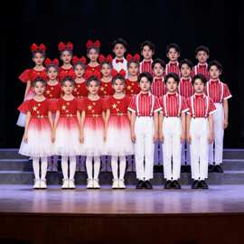 六一儿童演出服小学生红歌比赛大合唱红色蓬蓬纱裙幼儿朗诵表演服