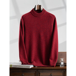 Cashmere Sweater Men's 100 Pure Cashmere Semi-high Collar Cashmere Thick Loose Long-sleeved Base Shirt Knitted Men's Sweater Warm
