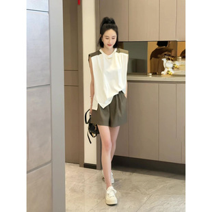 Foreign-style Fried Street Fashion Casual Loose Age-reducing All-match Sleeveless T-shirt High Waist Wide Leg Shorts Two-piece Suit Summer
