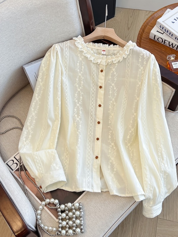 レディース カジュアル 花柄 刺繍 長袖 ブラウス レース|undefined