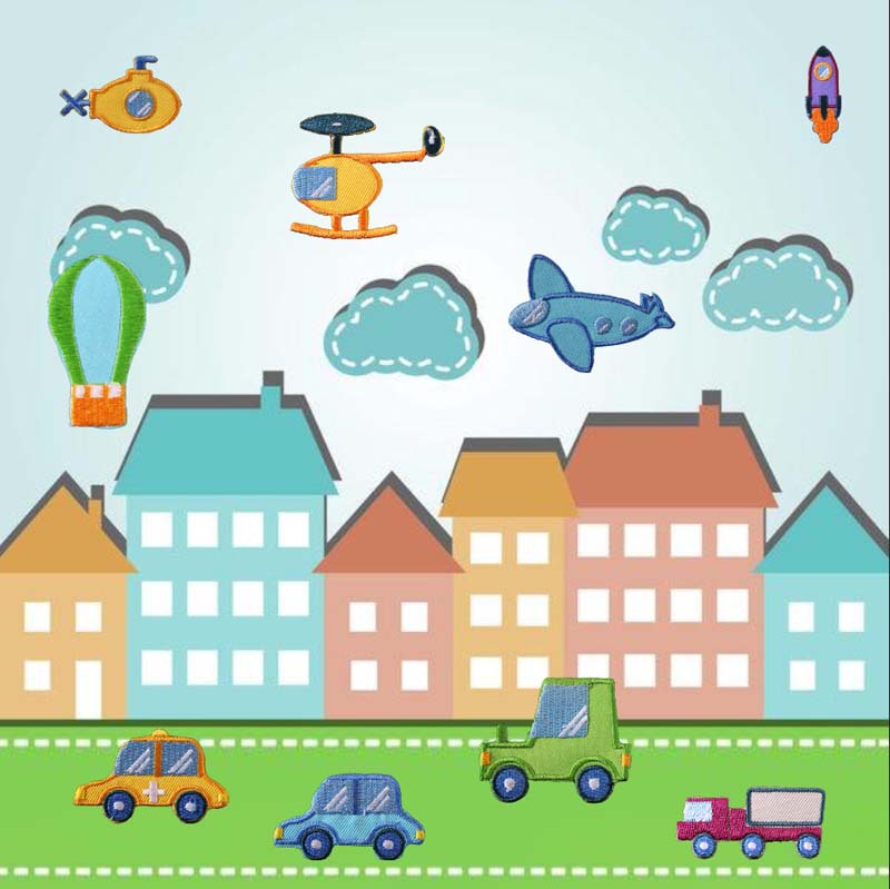 缤燕刺绣布贴电脑绣花章新品烧边款卡通飞机汽车衣服装饰补丁贴布