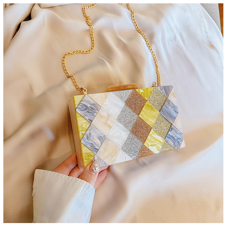 New cross-border foreign trade women's checkered acrylic bag, dinner bag, single-shoulder crossbody wedding and banquet clutch bag undefined