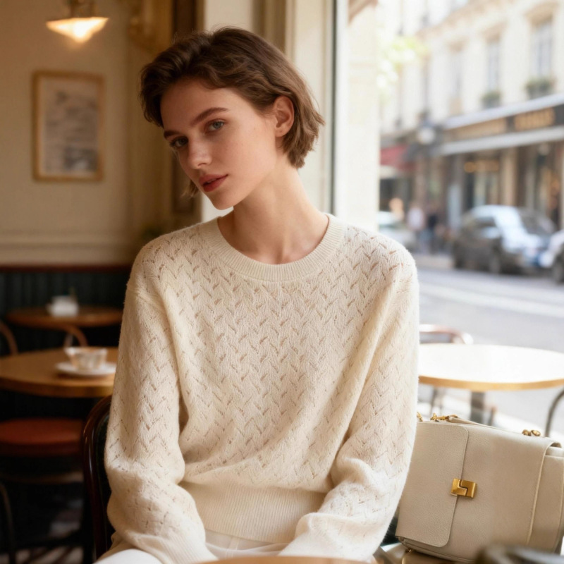 Xiaoya's Same Style Round Neck Cut Out Cashmere Wool Knitwear Loose Knitwear Women's Autumn and Winter New Elegant Bottoming Shirt Xiaoya's Same Style Round Neck Cut Out Cashmere Wool Knitwear Loose Knitwear Women's Autumn and Winter New Elegant Bottoming Shirt