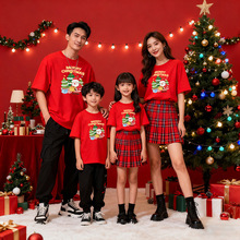 圣诞主题家庭亲子装短袖T恤节日氛围全家款上衣一家三口时尚穿搭