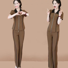 时尚运动服套装女夏季新款修身显瘦遮肚上衣气质休闲服两件套