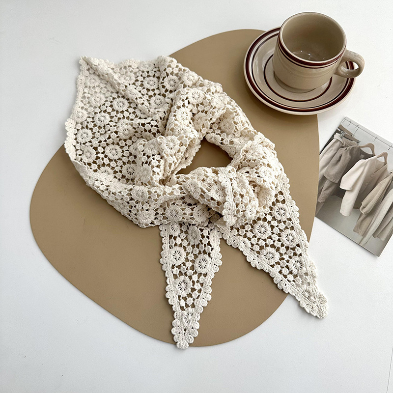 Pañuelo triangular de color sólido hueco de estilo coreano para mujer, turbante de ganchillo hecho a mano francés, bufanda decorativa de viaje para primavera y verano