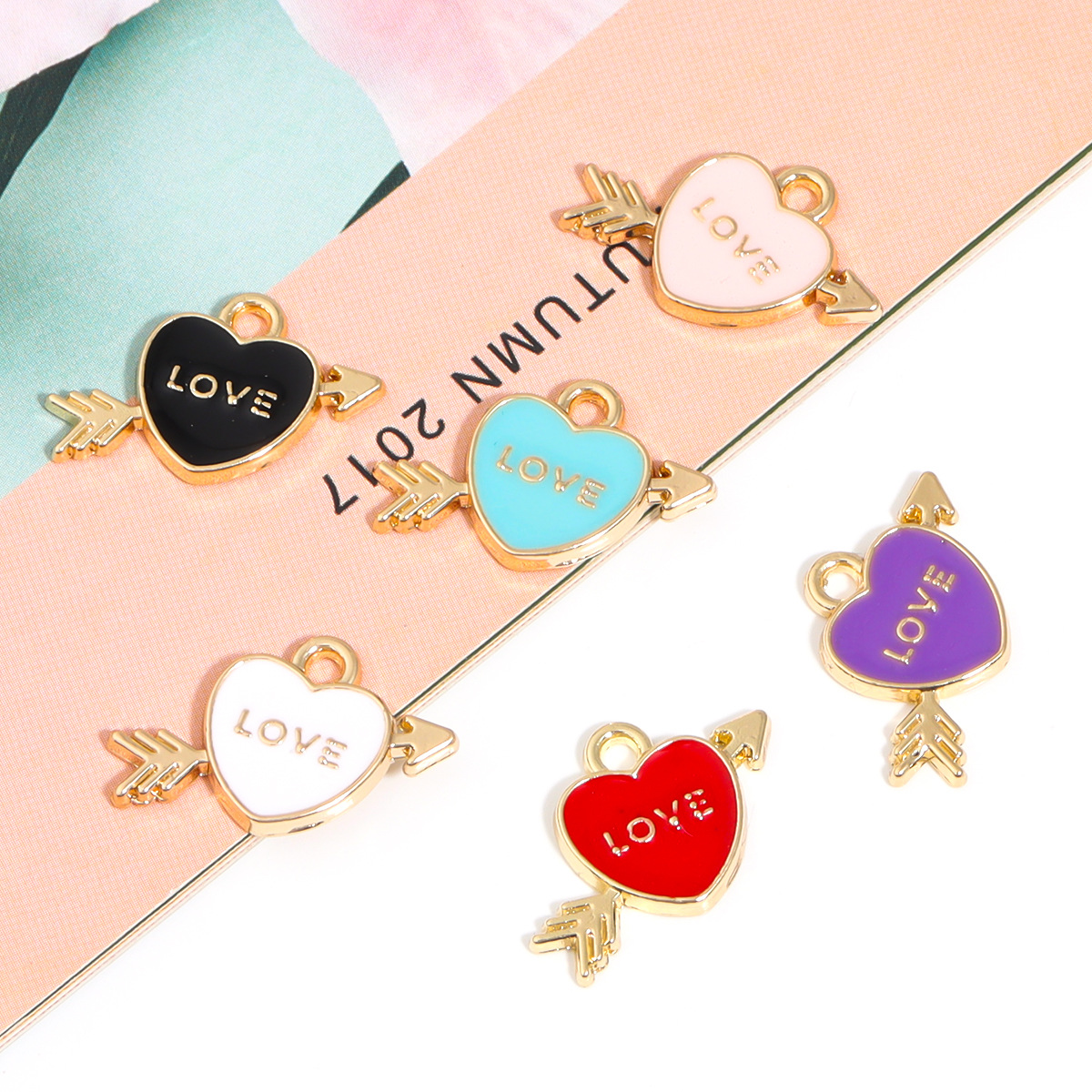 26g Weight Pendant Jewelry Making Type DIY Jewelry Accessories Classification 10 PCS/Package Quantity Alloy Material Letter, Heart Shape, Arrow Pattern Enamel, Plating Design Casual, Sweet Style 10 PCS/Package Alloy Letter Heart Shape Arrow Pendant 2