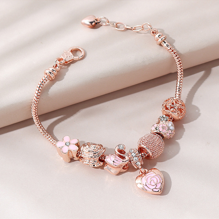 Sweet Heart Shape Alloy Copper Enamel Inlay Artificial Gemstones Bracelets display picture 2