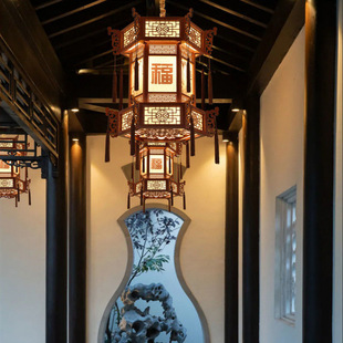 中式实木仿古宫灯羊皮宫廷吊灯建筑酒店寺庙长廊亭子六角灯笼-阿里巴巴