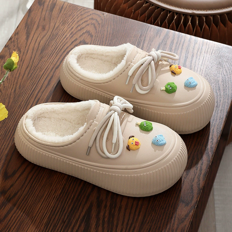 Хлопчатобумажные тапочки женские зимние каблуки водонепроницаемые хлопчатобумажные туфли легкие крытые и наружные домашние туфли плюс бархат теплые мягкие нескользкие хлопковые шлепанцы