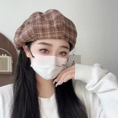 2025秋冬新款贝雷帽子女日系报童复古画家帽百搭时尚格子纹八角帽
