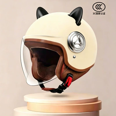 Motosiklet kaskı (dəbilqə), helmet for men and women, suitable - 801khaki-transparent-long-mirror-black-ears