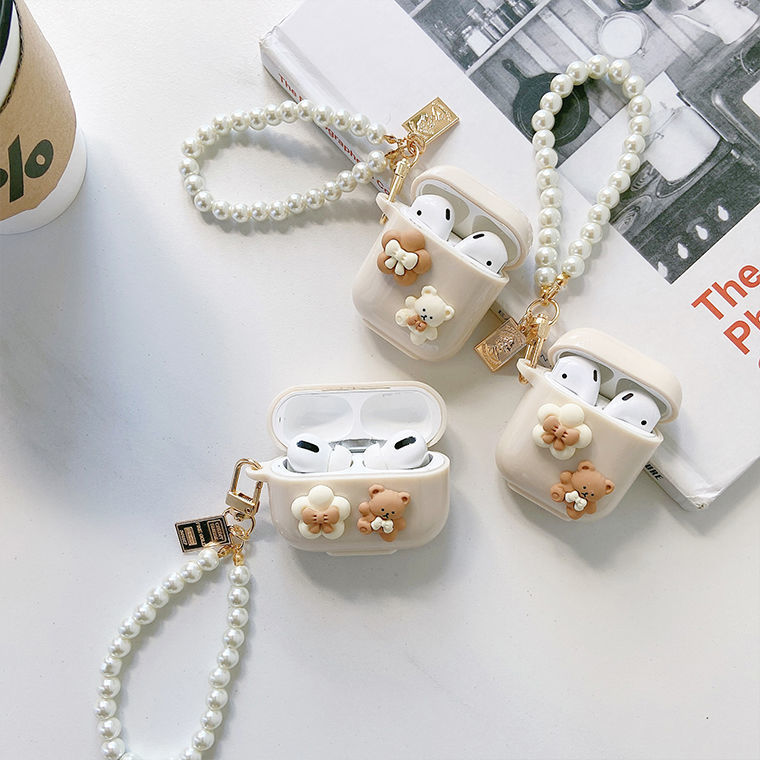 Arco de dibujos animados flores osos para AirPods4 protector casco de auriculares de Apple pro2 cubierta de auriculares de casco suave image 1