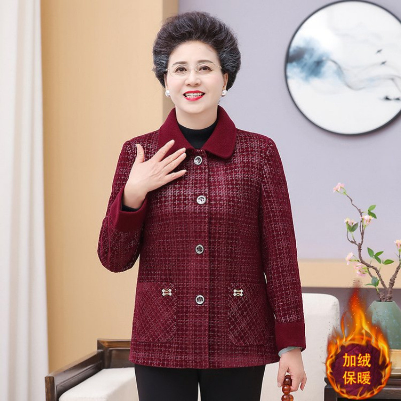 妈妈冬装外套水貂绒新款中老年人女秋冬季加绒加厚短款毛呢上衣服|undefined