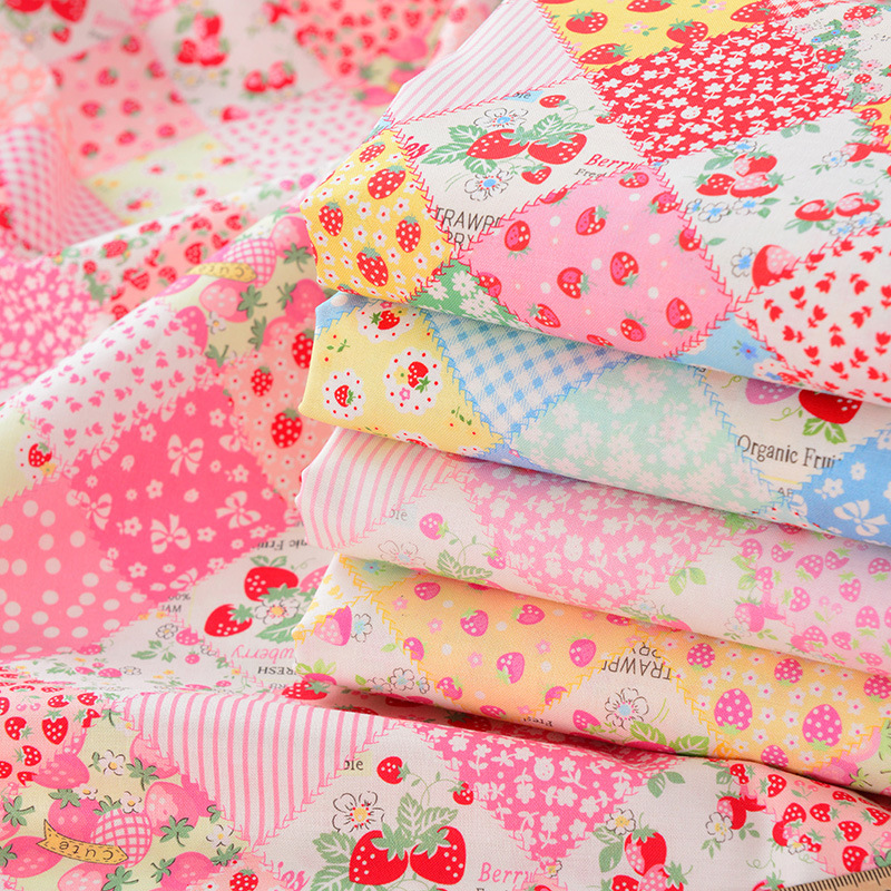 Cotton fabric handmade DIY clothing book clothing bag cotton fabric cotton cloth pastoral strawberry flowers patchwork plaid