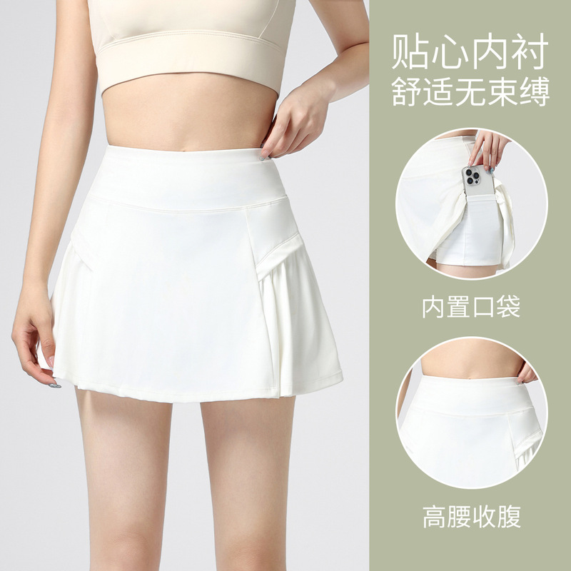 Fake Two-Piece Anti-Exposure Tennis Skirt Summer Quick-Drying Sports Culottes Women's High-Waist Slimming Look Marathon Running Skirt Three-Point
