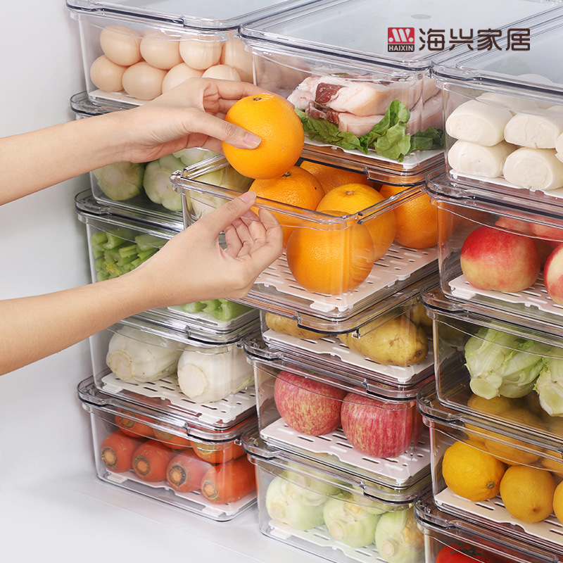 厨房透明果蔬冷冻储物盒 PET食物沥水保鲜盒塑料抽屉式冰箱收纳盒