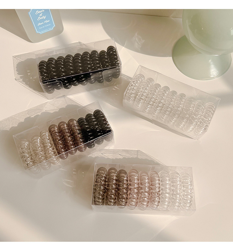 9-teiliges Set Transparente Spiral-Haargummis für Mädchen, Elastische Telefonkabel-Haarbänder, Süße Tägliche Pferdeschwanzhalter, Gummi-Haarbänder – Detail 9