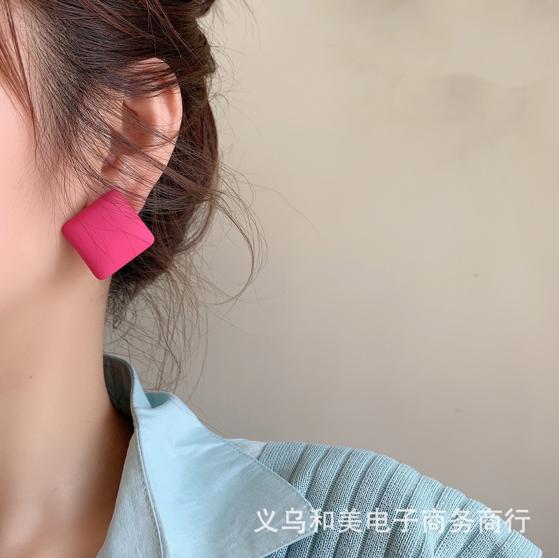 Korean Style 2021 New Fashionable Summer Colorful Geometric Square Earrings Earrings Internet Popular ins Fashionable Bright Color Earrings