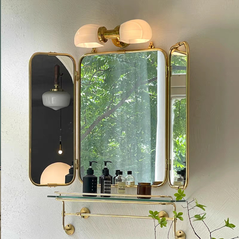 ✅ Light French Style 70% off Stacked Bathroom Mirrors Stainless Steel Vanity Mirror Feng Shui Mirror Bathroom Bedroom Mirror Retro Ins