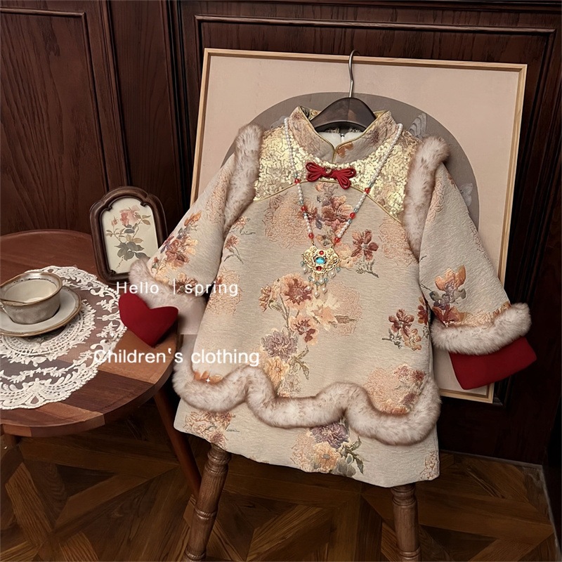 Vestido de Año Nuevo para Siete Niñas de Limón Salado Invierno más terciopelo Nuevo estilo nacional para niños Traje Tang Ropa de Año Nuevo para bebés