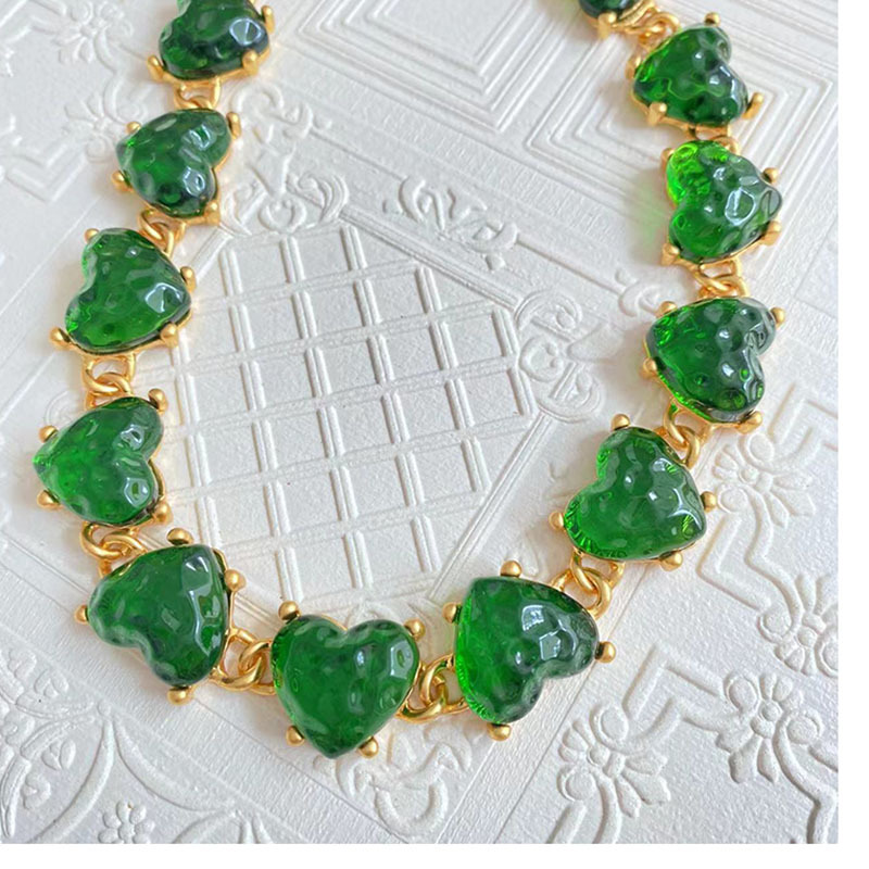 Retro Heart Shape Alloy Glass Inlay Artificial Gemstones Womenu0027S Bracelets Earrings Necklace