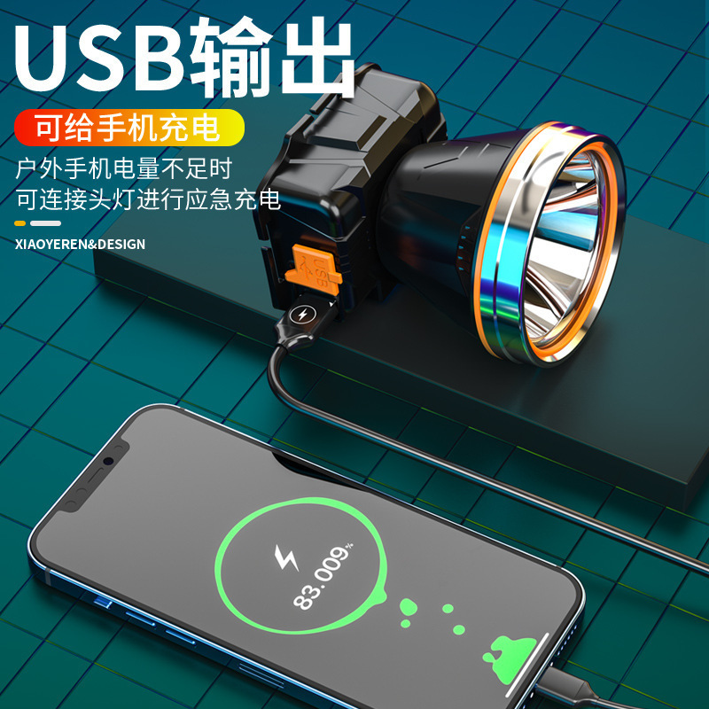 Faro de inducción de carga TYPE-C transfronteriza lámpara de minero al aire libre lámpara de camping faro Copa incorporado faro de luz fuerte al por mayor