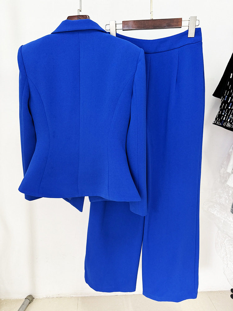 Socialite Rose Buckle Butterfly Decoration Irregular Asymmetric Work Pant Two Piece Set