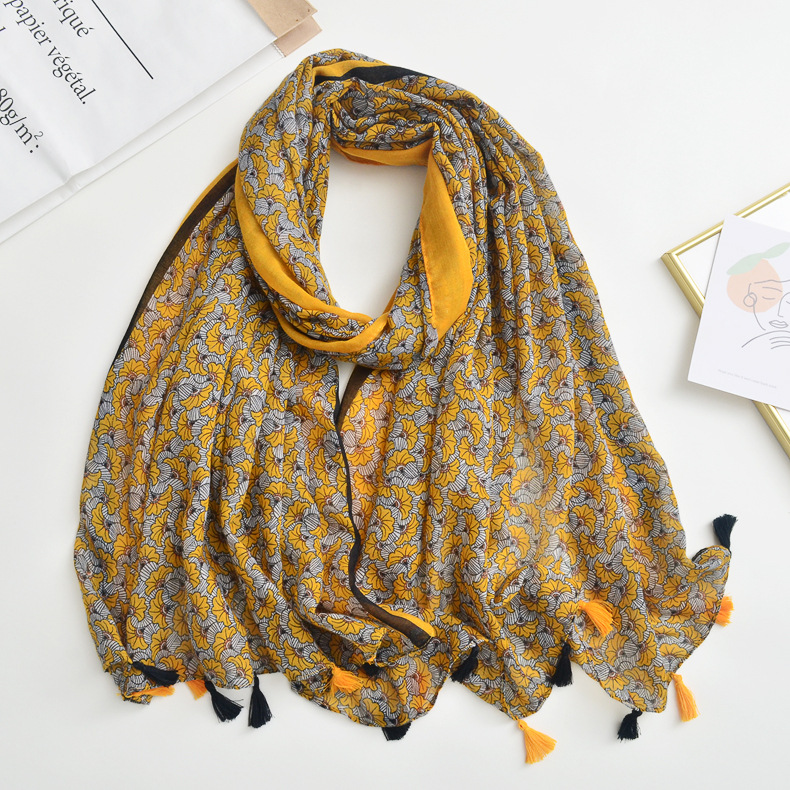 2021 verano nuevo algodón y lino Toalla de playa hoja de impresión viajes vacaciones protección solar bufanda hembra cáñamo aire acondicionado chal