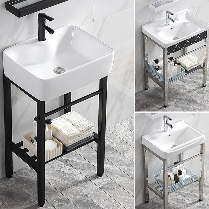 小户型落地式陶瓷洗脸盆洗手盆卫生间不锈钢支架户外阳台一体台盆