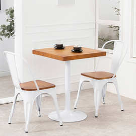 网红奶油风茶餐厅方形餐桌子白色实木休闲小吃店奶茶店餐桌椅组合