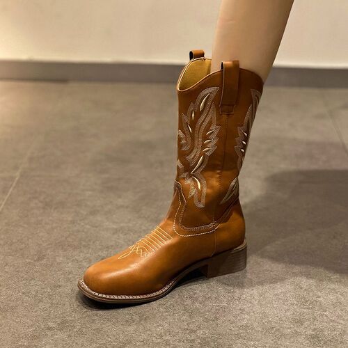 Western Cowboy Boots for Women  Spring/Summer New Arrival Embroidered Knight Boots Instagram Trendy Martin Boots Chelsea Boots Long-Boot Style
