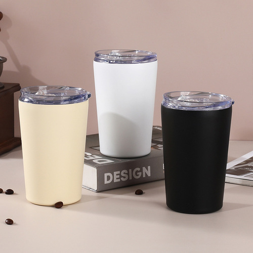 美式双层不锈钢咖啡杯8OZ/12OZ牛奶杯简约真空随手杯带盖保温杯